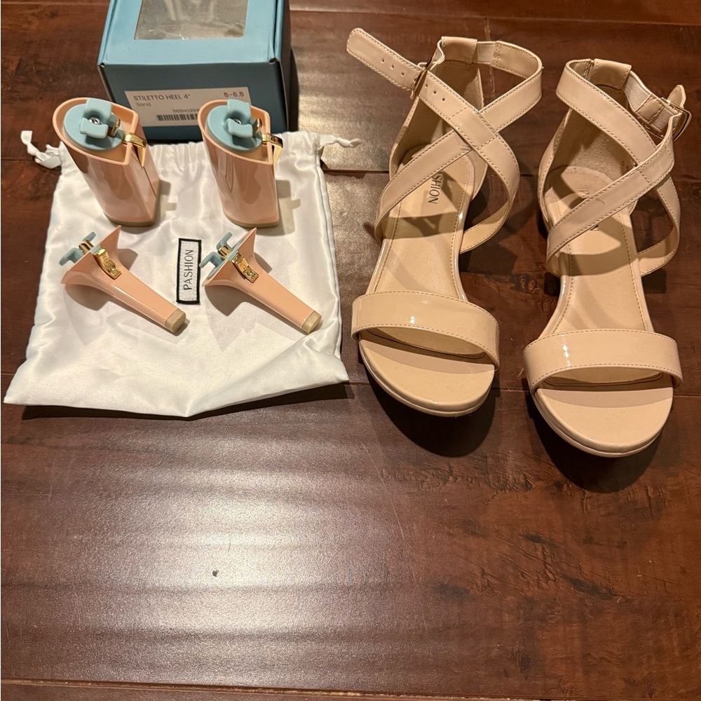 Pashion Footwear Convertible Heels Sand Patent Sandals Block 4" and Stilettos 4"